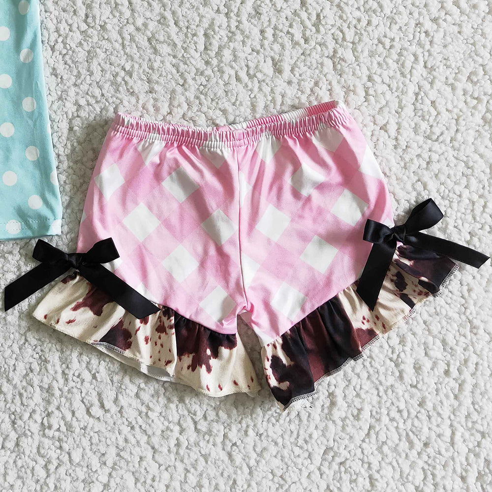 RTS Wholesale Baby Girl Clothes Set Cotton Cow Embroidery Boutique Toddler Girls Clothes Kids Summer Outfits Cute Girls Clothing GSSO0088