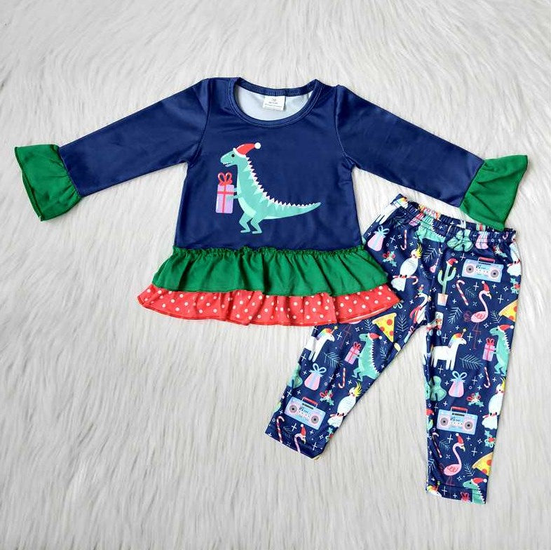 Fall Winter Baby Girls Clothes Christmas Dinosaur Cute Kids Boutique Clothing Girls Outfits 6 B10-21