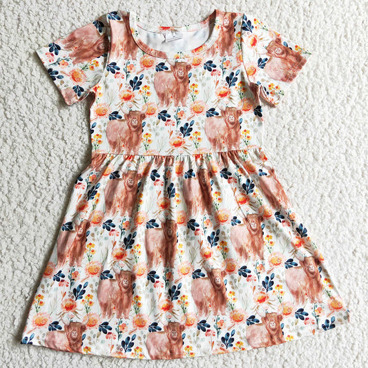 Boutique Girls Dress Cow Print Short Sleeve Baby Girl Dresses GSD0154