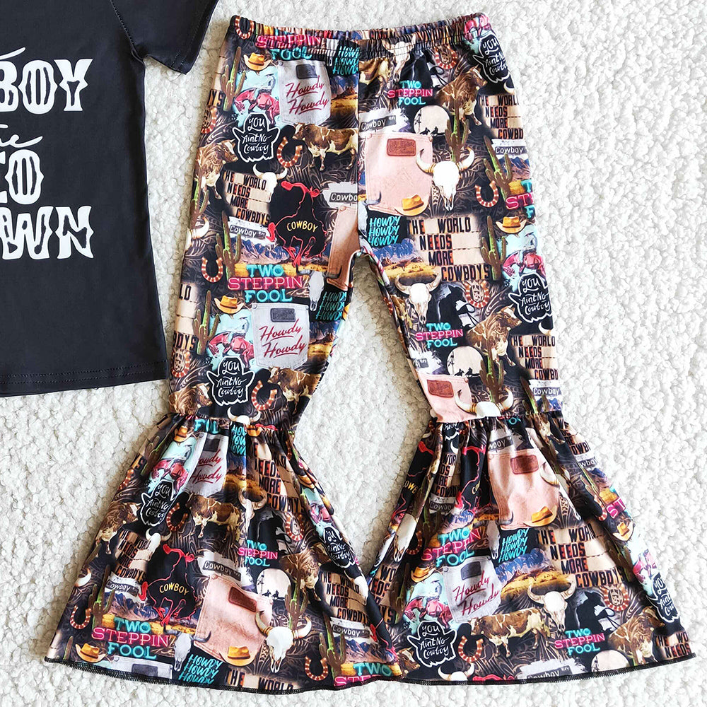 Western Style Kids Clothes Girls Bell Pants Sets Boutique Baby Girl Clothes Toddler Outfits E6-16 3.19