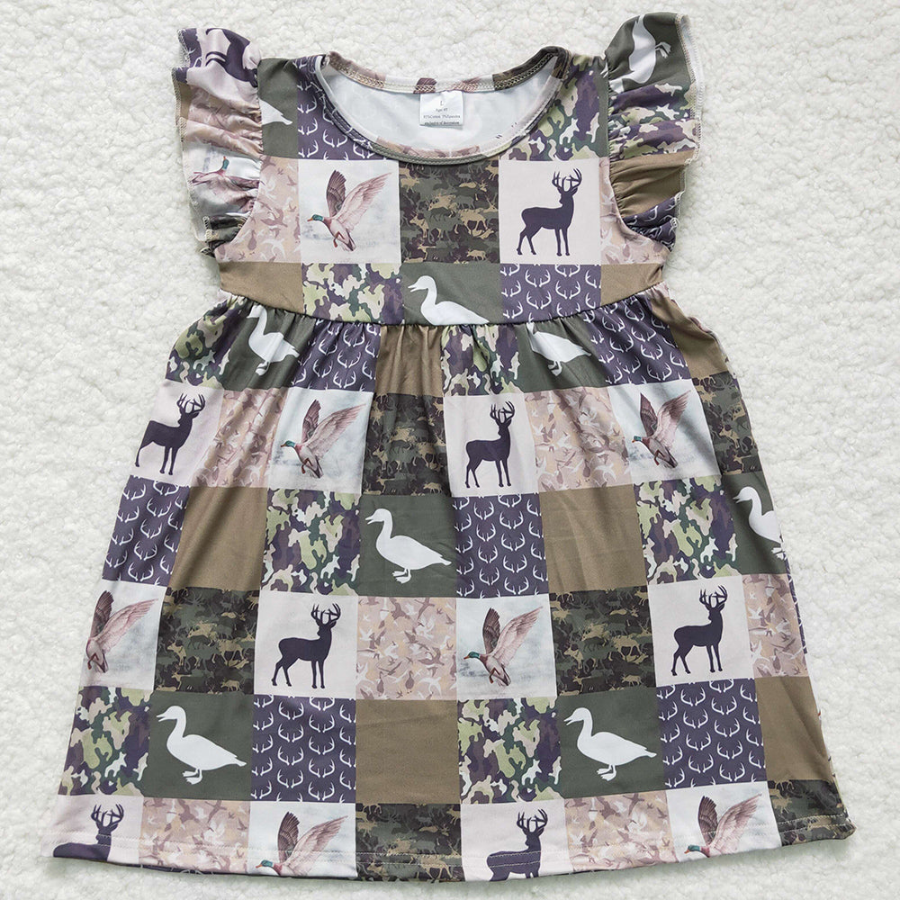 Hot Sale Toddler Girls Dress Deer Duck Lattice Print Boutique Baby Girl Dresses GSD0152