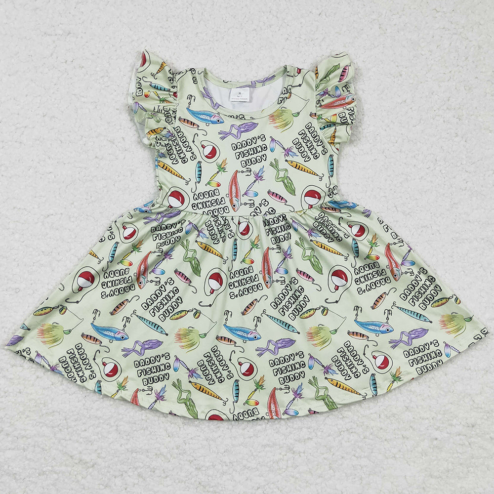 Boutique Girls Dress Short Sleeve Fishing Print Cute Toddler Baby Girl Dresses GSD0155 BSPO0038