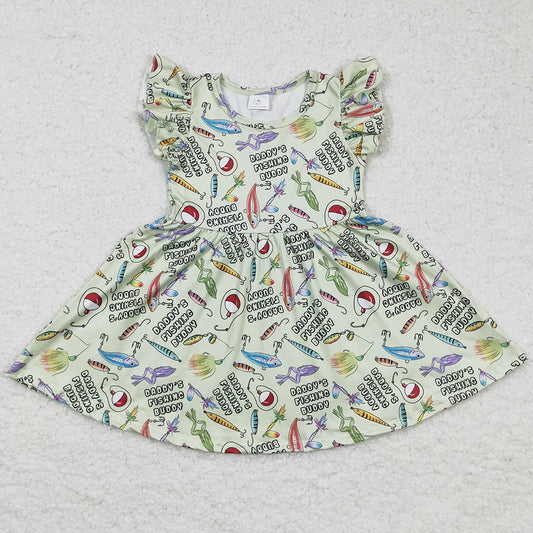 Boutique Girls Dress Short Sleeve Fishing Print Cute Toddler Baby Girl Dresses GSD0155 BSPO0038
