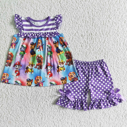 New Design Baby Girls Clothes Set Fashion Cartoon Print Summer Little Girls Clothing Outfits GSSO0060