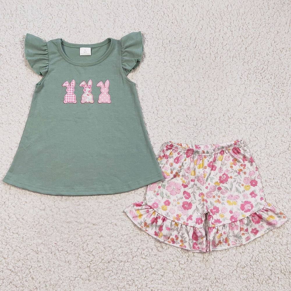 Easter Day Girls Clothes Bunny Embroidery Boutique Baby Girls Outfits GSSO0160