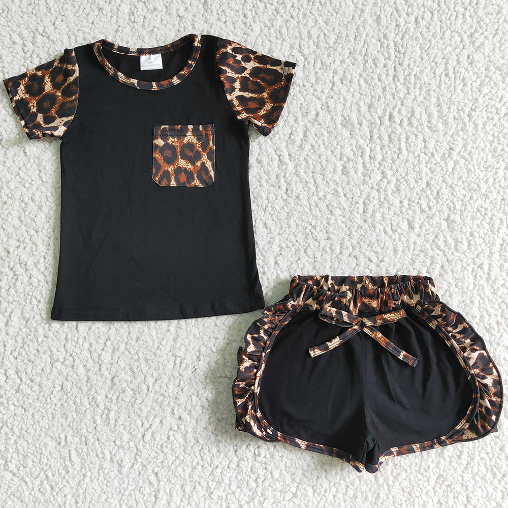 Hot Sale Toddler Girls Clothes Set Leopard Fashion Summer Little Baby Girls Clothing Boutique Outfits C4-12