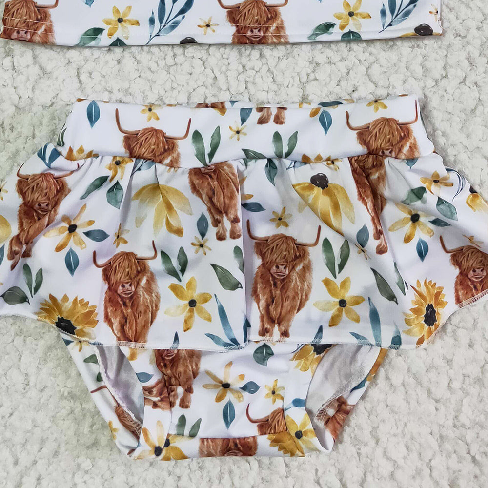 RTS Wholesale Baby Girls Swim Clothes Swimsuit Fashion Cow Print Cute Toddler Girls Swimsuit Boutique Kids Clothing Swimwear S0025