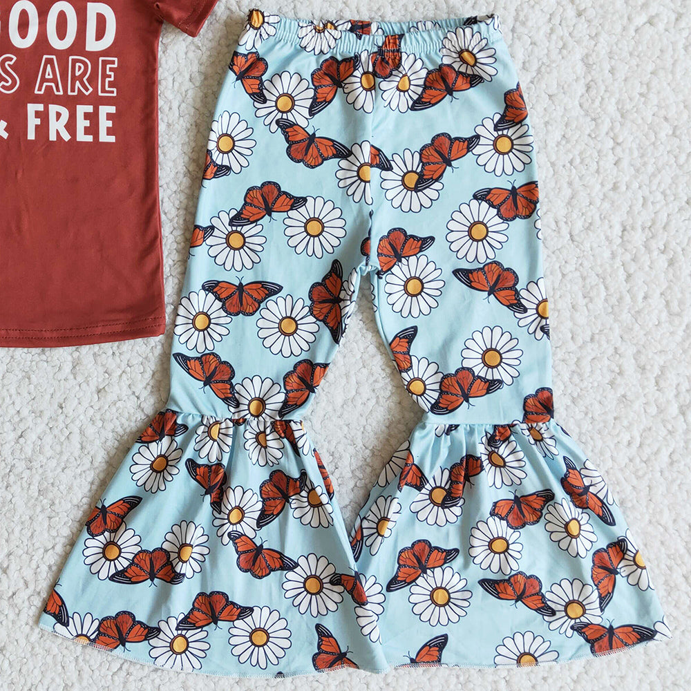 New Fashion Baby Girls Clothes Short Sleeve Bell Bottom Outfits E7-28 4.18