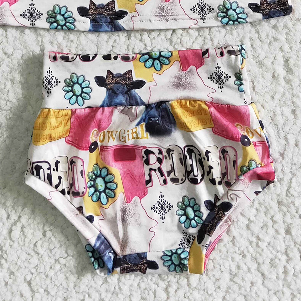 Western Style Toddler Girls Clothes Bummies Set Fashion Kids Clothes Boutique Baby Girl Clothes Short Sleeve Shorts Bummies Suit GBO0044