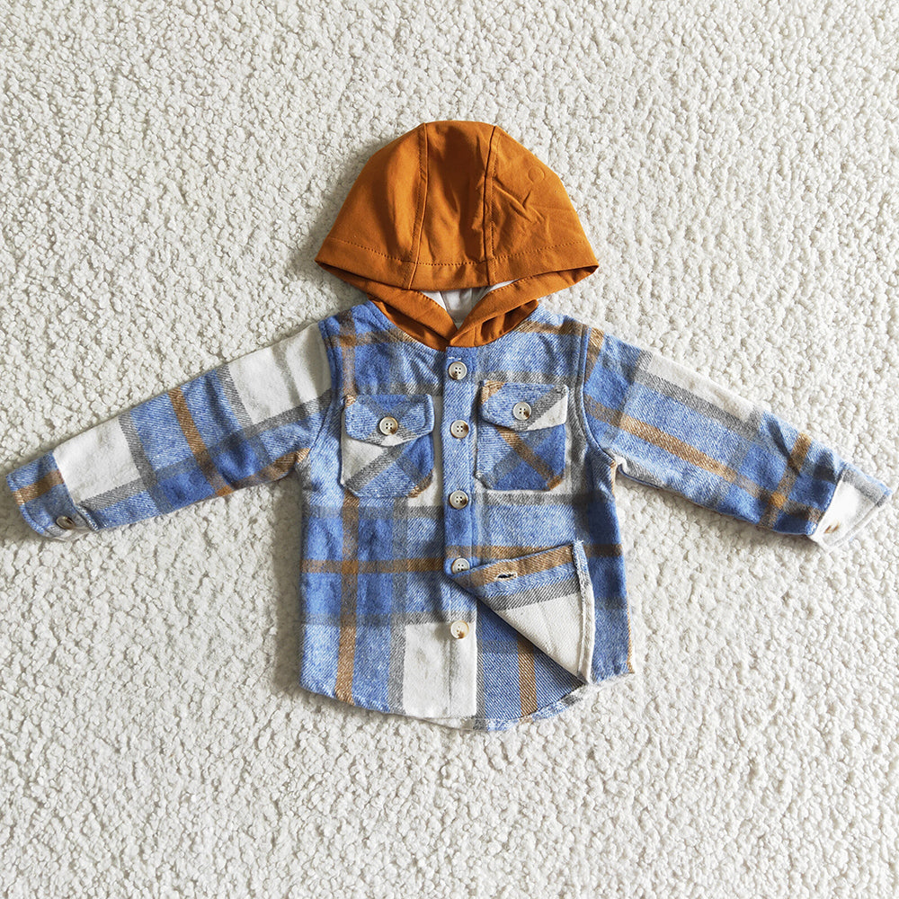 Fashion Baby Boys Hooded Coat Blue Lattice Kids Boy Jacket Hoodie Top BT0074
