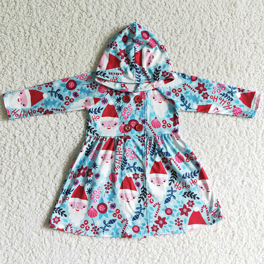 Christmas Girls Hoodie Dress Coat Santa Claus Print Boutique Girls Dress Jacket GT0026 10.22
