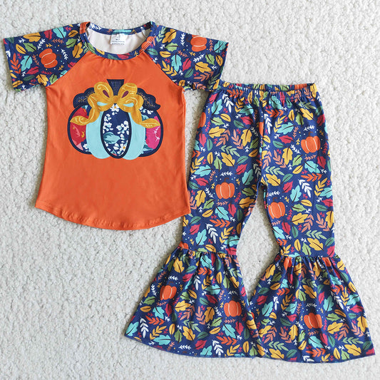 Baby Girl Clothes Bell Bottom Outfits Pumpkin Boutique Girls Clothing Sets Halloween Thanksgiving Day Clothing E1-3