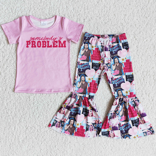 Fashion Baby Girls Clothes Spring Short Sleeve Bell Bottom Pants Outfits E8-4 4.18