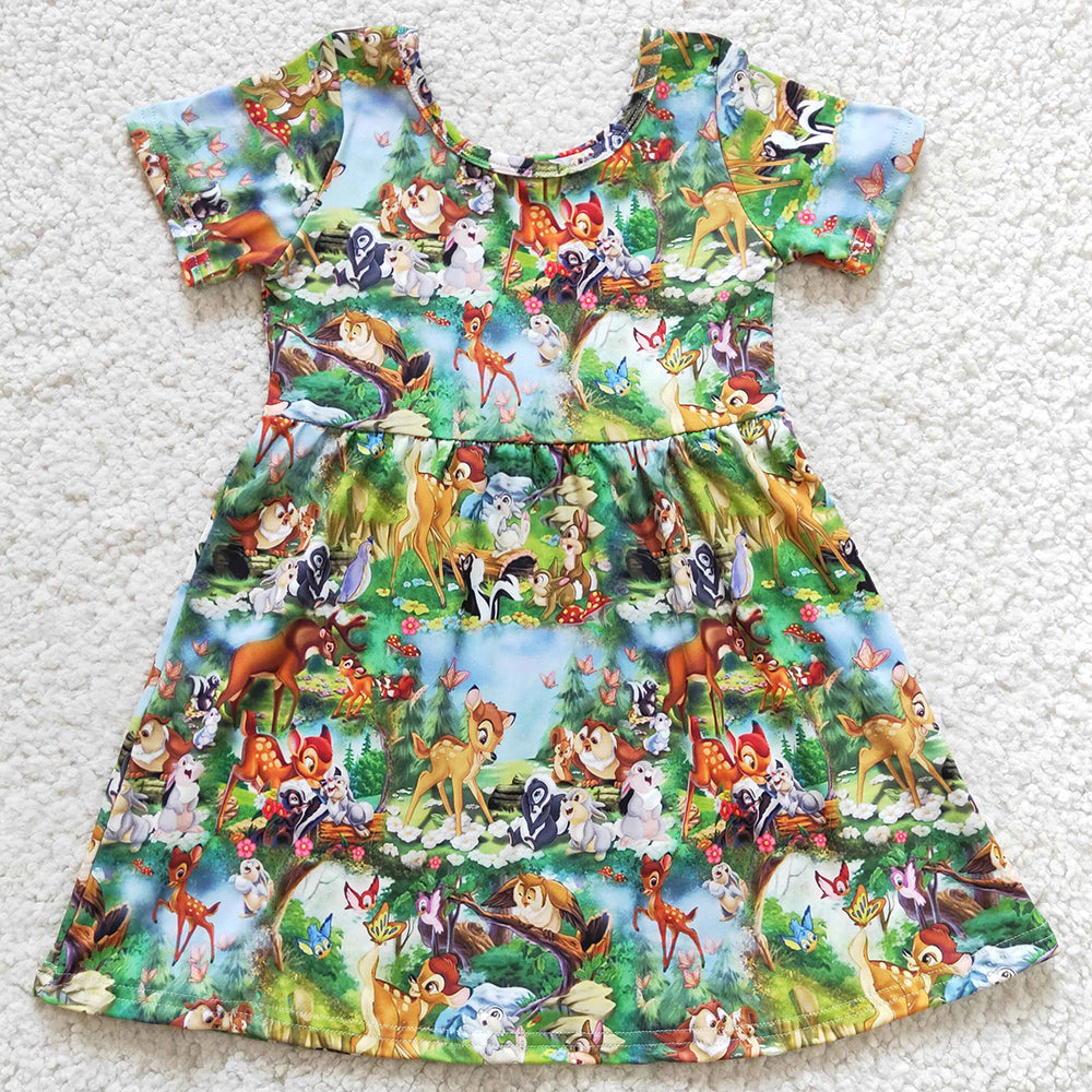 Cartoon Print Baby Girls Dress Short Sleeve Boutique Girl Dresses GSD0179