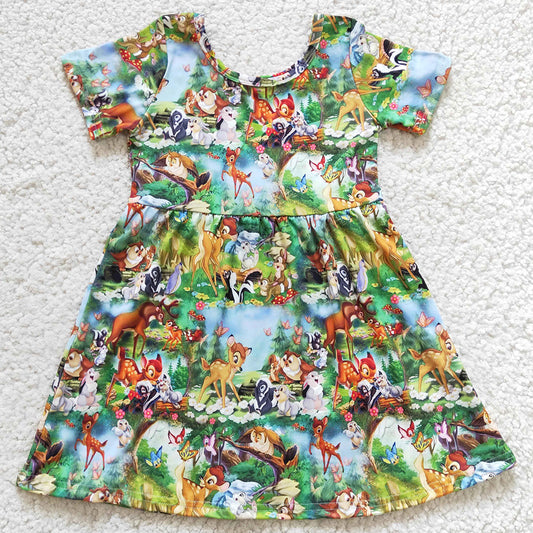 Cartoon Print Baby Girls Dress Short Sleeve Boutique Girl Dresses GSD0179