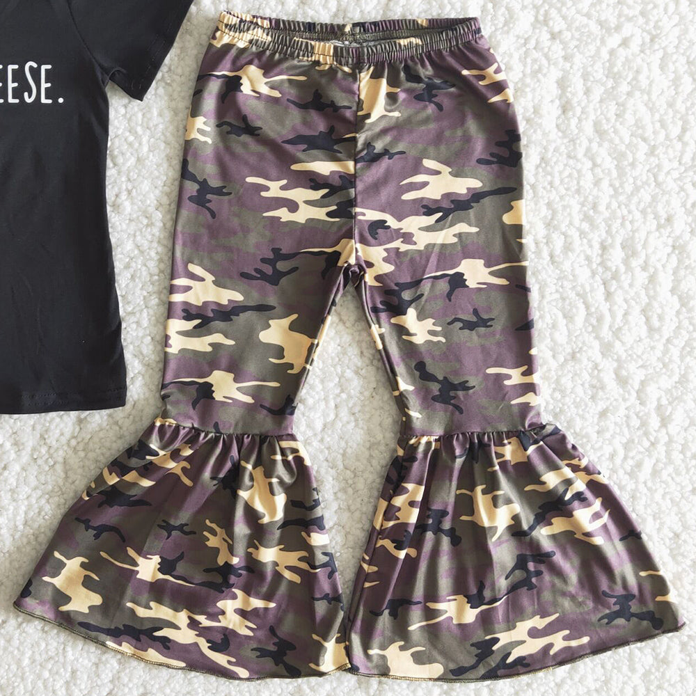 Girls Clothing Letter Design Toddler Baby Girl Clothes Cute Camouflage Bell Bottom Outfits Fashion Girls Clothing Set Wholesale B4-4