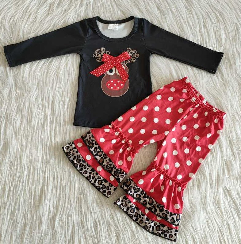 Deer Print Baby Girl Clothes Boutique Kids Christmas Clothing Girls Outfits Wholesale Children Clothing 6 A22-26