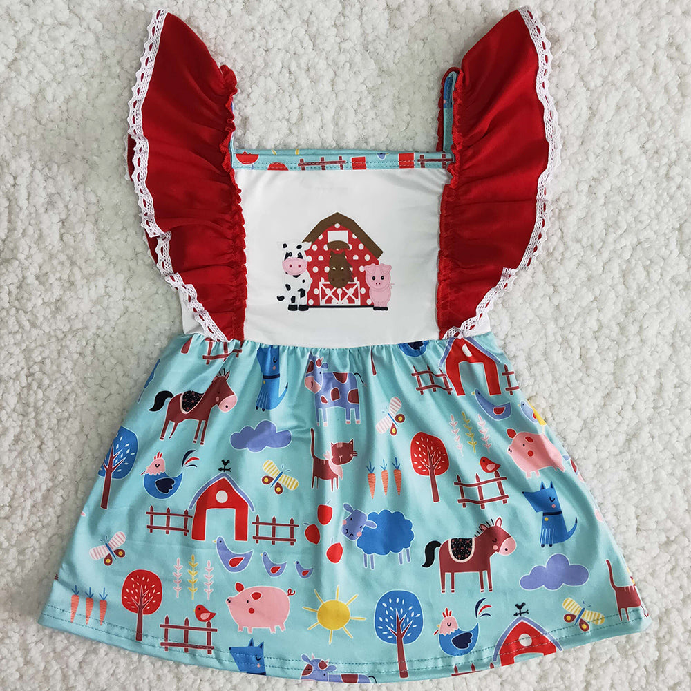 Fashion Baby Girl Dress Farm Cute Girl Dresses Short Sleeve A15-4