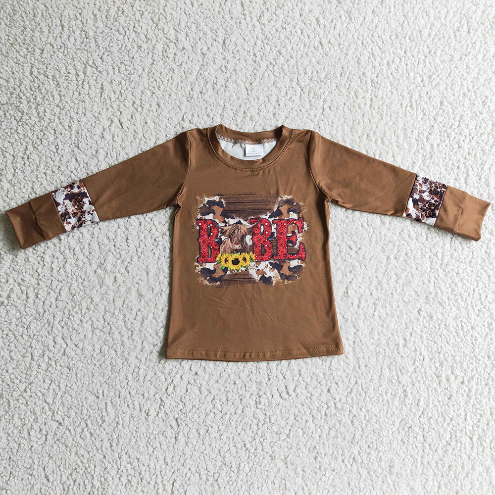 Fall Girls Clothing Top Long Sleeve Cow Baby Girl T-shirt GT0066