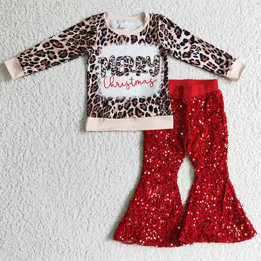 Fashion Baby Girl Clothes Merry Christmas Outifts Long Sleeve Girl Hoodie Top Sequins Bell Pants Set Boutique GT0060 B4-11