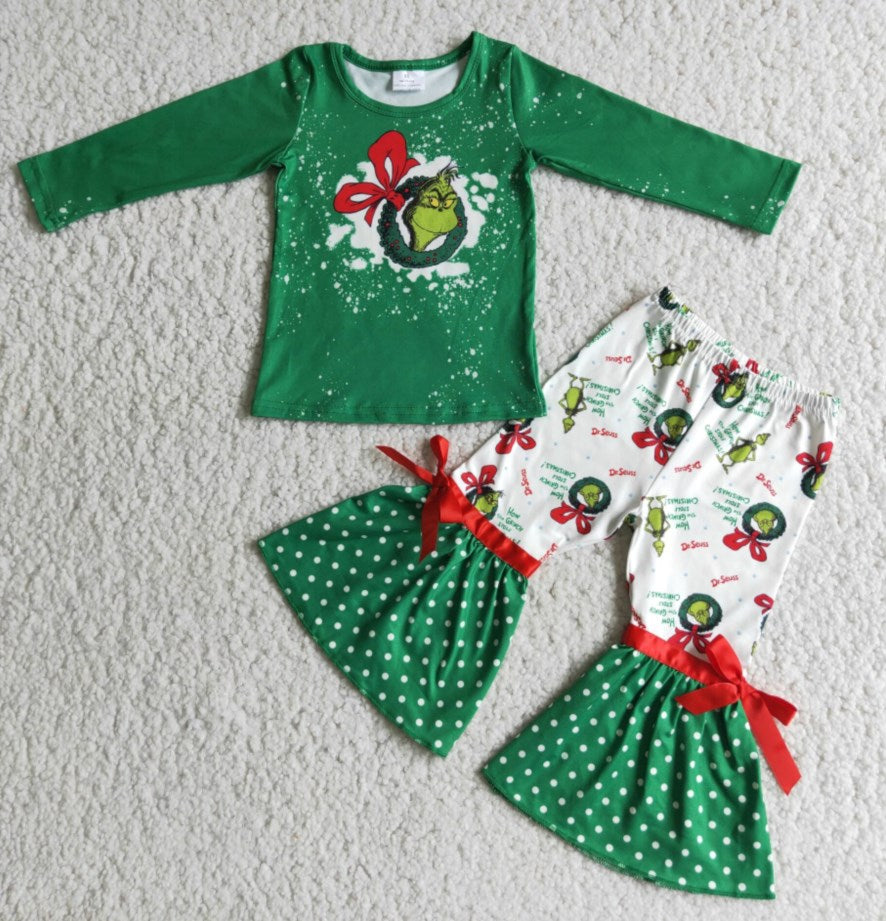 Christmas Girls Clothes Bell Bottom Pants Set Boutique Baby Kids Clothing Outfits 6 C6-20
