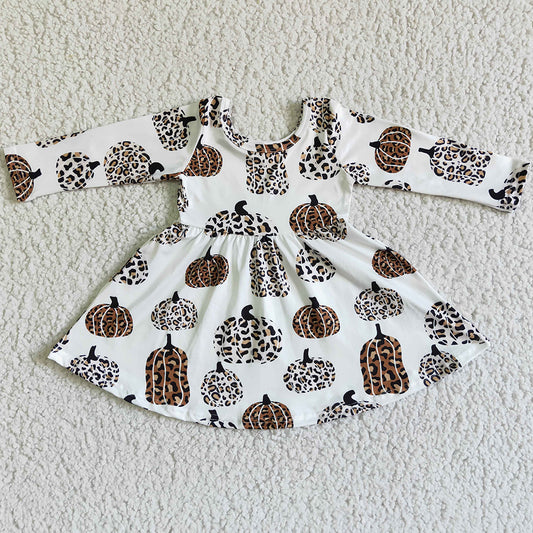 Boutique Baby Girls Dress Long Sleeve Pumpkin Halloween Girls Twirl Dresses GLD0012