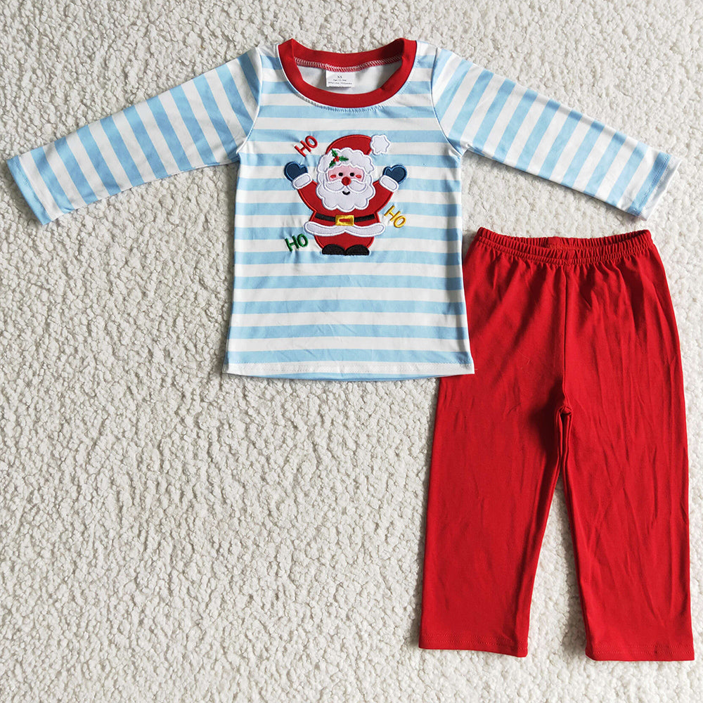 Boutique Kids Clothing Christmas Girls Outfits Santa Claus Embroidery Baby Girl Clothes Set GLP0175