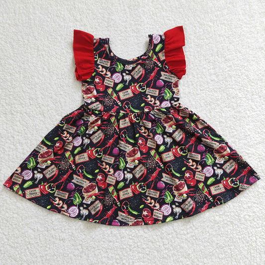 Cute Baby Girls Dress Lobster Print Boutique Toddler Girls Twirl Dresses GSD0245