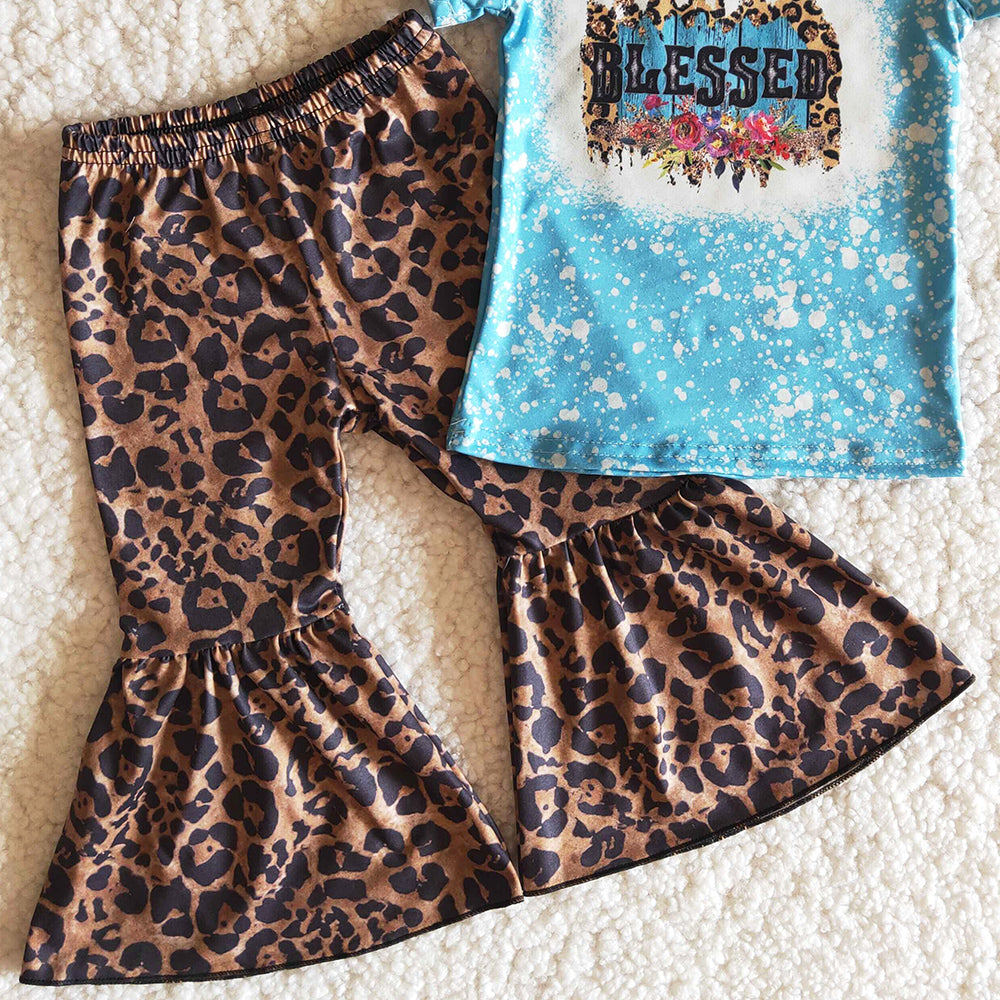 Toddler Baby Girls Clothes Boutique Kids Clothes Girl Bell Bottom Outfits Leopard Fashion Kid Baby Clothing Set A14-24