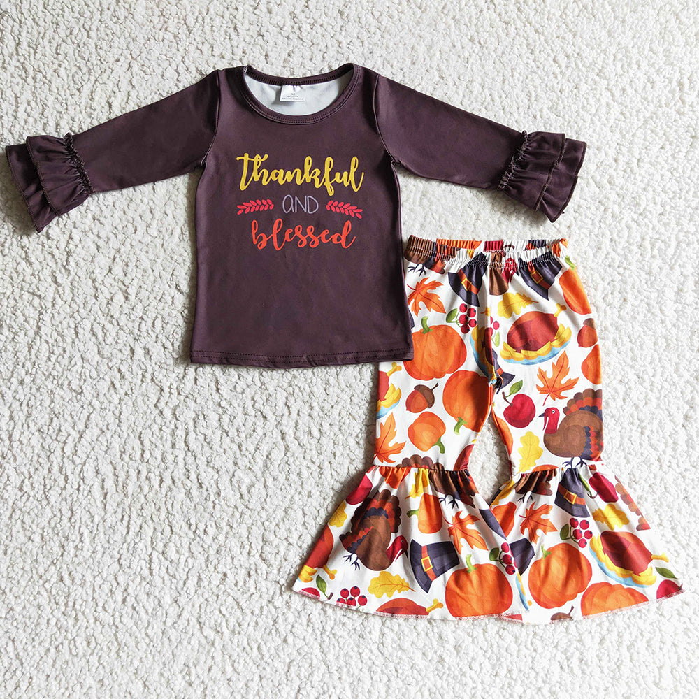 Fall Baby Girl Clothes Thanksgiving Outfits Pumpkin Turkey Print Girls Set GLP0230 10.3