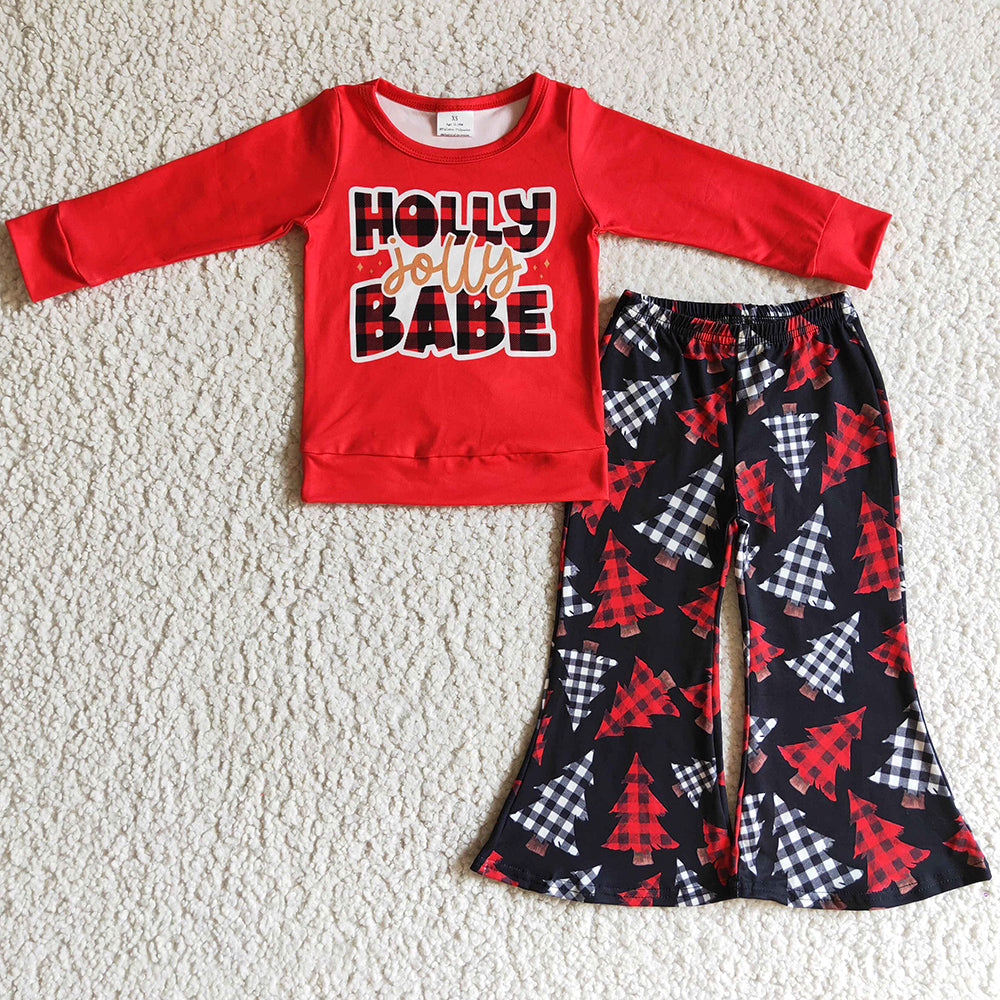 New Design Toddler Girls Clothes Christmas Tree Print Boutique Girls Outfits GLP0243