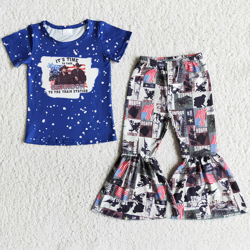 Boutique Baby Girls Clothes Short Sleeve Bell Bottom Pants Kids Clothes Girl Spring Set E13-12 4.1