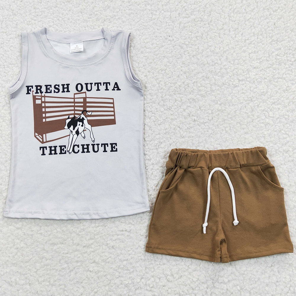 Baby Boys Clothes Summer Western Cow Tee Shirts Shorts Sets BSSO0223 6.20