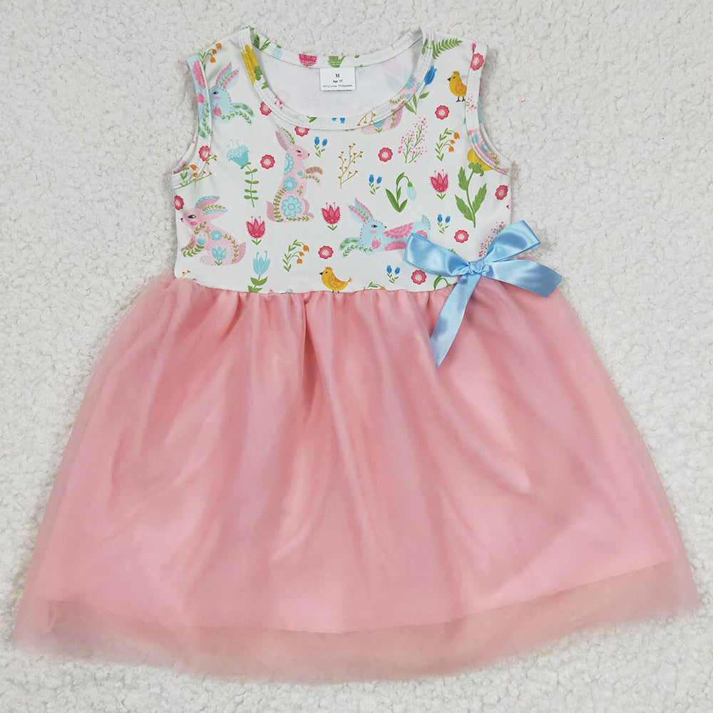Bunny Print Cute Girls Dress For Easter GSD0238