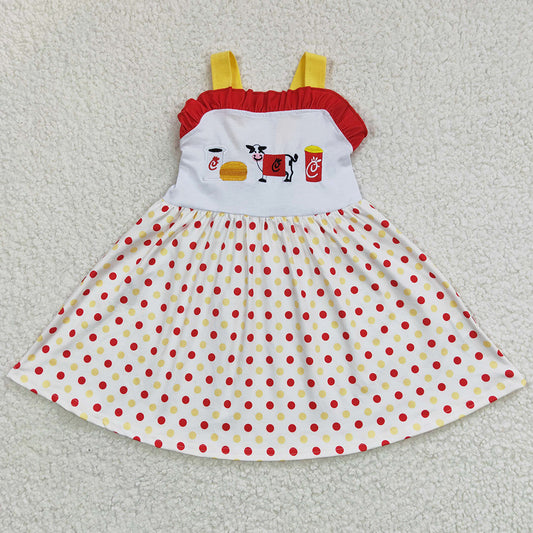 Cow Embroidery Boutique Girls Dress Summer Sleeveless Twirl Dresses GSD0203