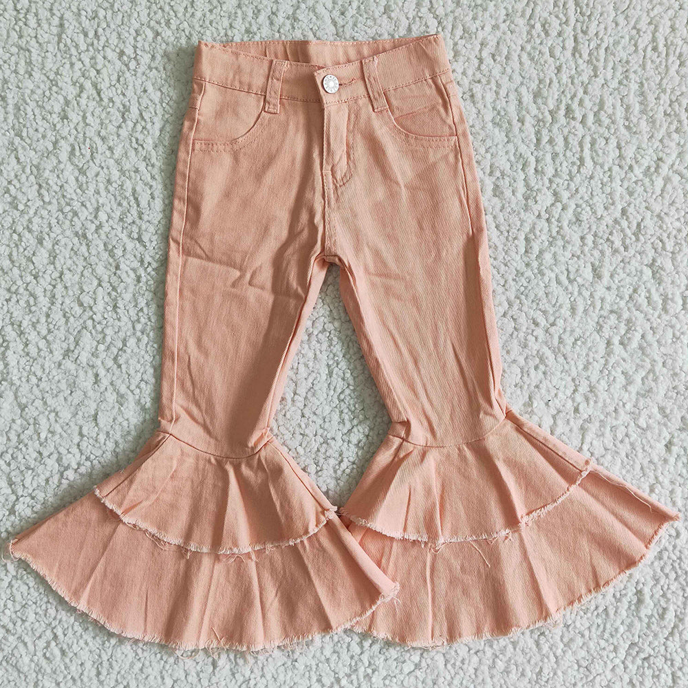 Fashion Baby Girls Denim Pants Girls Jeans Double Ruffle Bell Bottom Pants E12-28