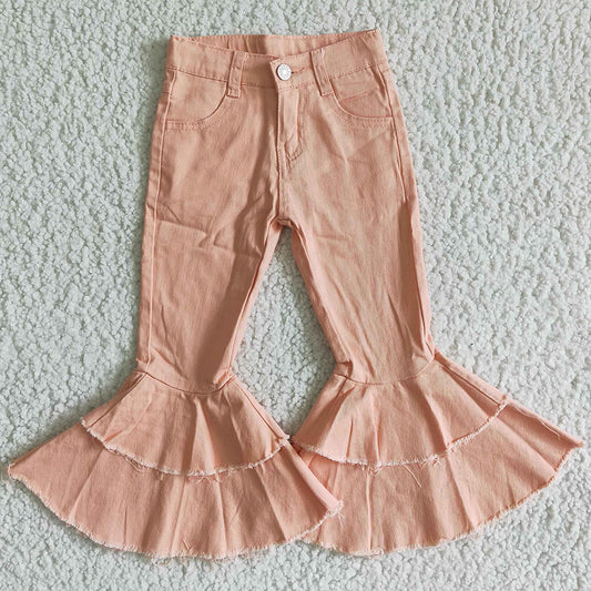 Fashion Baby Girls Denim Pants Girls Jeans Double Ruffle Bell Bottom Pants E12-28