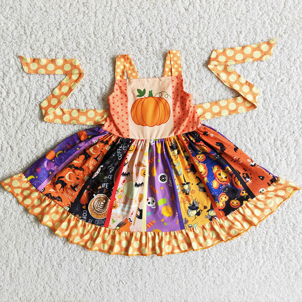 Hot Sale Baby Girls Dress Halloween Boutique Toddler Girls Dress Cute Pumpkin Design Girls Dresses B8-1