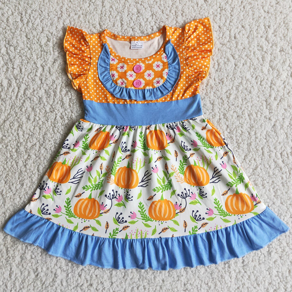 Cute Baby Girls Dress Pumpkin Print Boutique Girls Dress Halloween Thanksgiving Day Fashion Girls Dresses D4-13