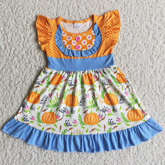 Cute Baby Girls Dress Pumpkin Print Boutique Girls Dress Halloween Thanksgiving Day Fashion Girls Dresses D4-13