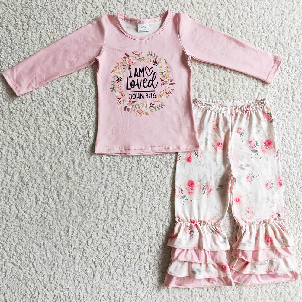 Hot Sale Toddler Girls Clothes I Am Loved Boutique Girls Clothing Set GLP0336