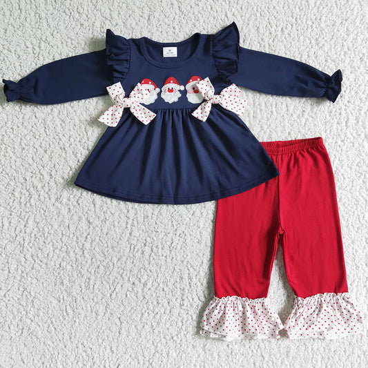 Baby Girls Christmas Clothing Boutique Santa Claus Embroidery Kids Clothes Girls Outfits 6 B7-39