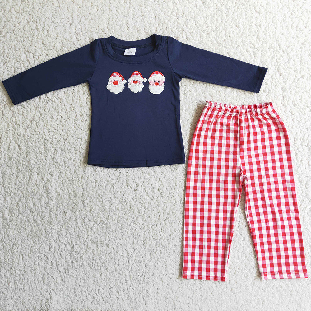 Baby Girls Christmas Clothing Boutique Santa Claus Embroidery Kids Clothes Girls Outfits 6 B7-39