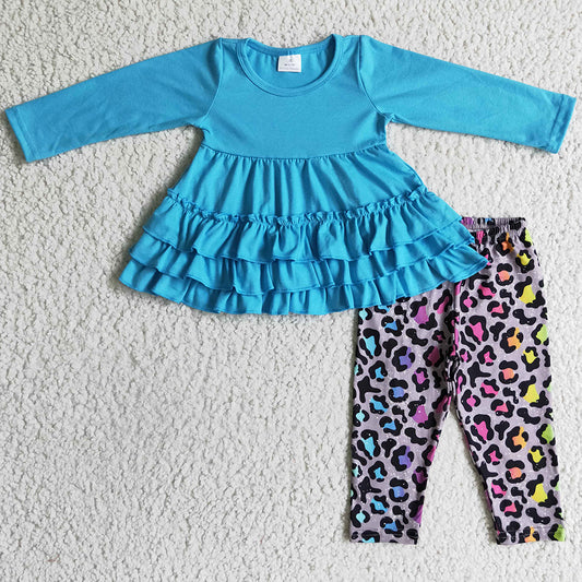 New Girls Clothing Tunic Top Leopard Pants Set Fall Girls Outfits GLP0333