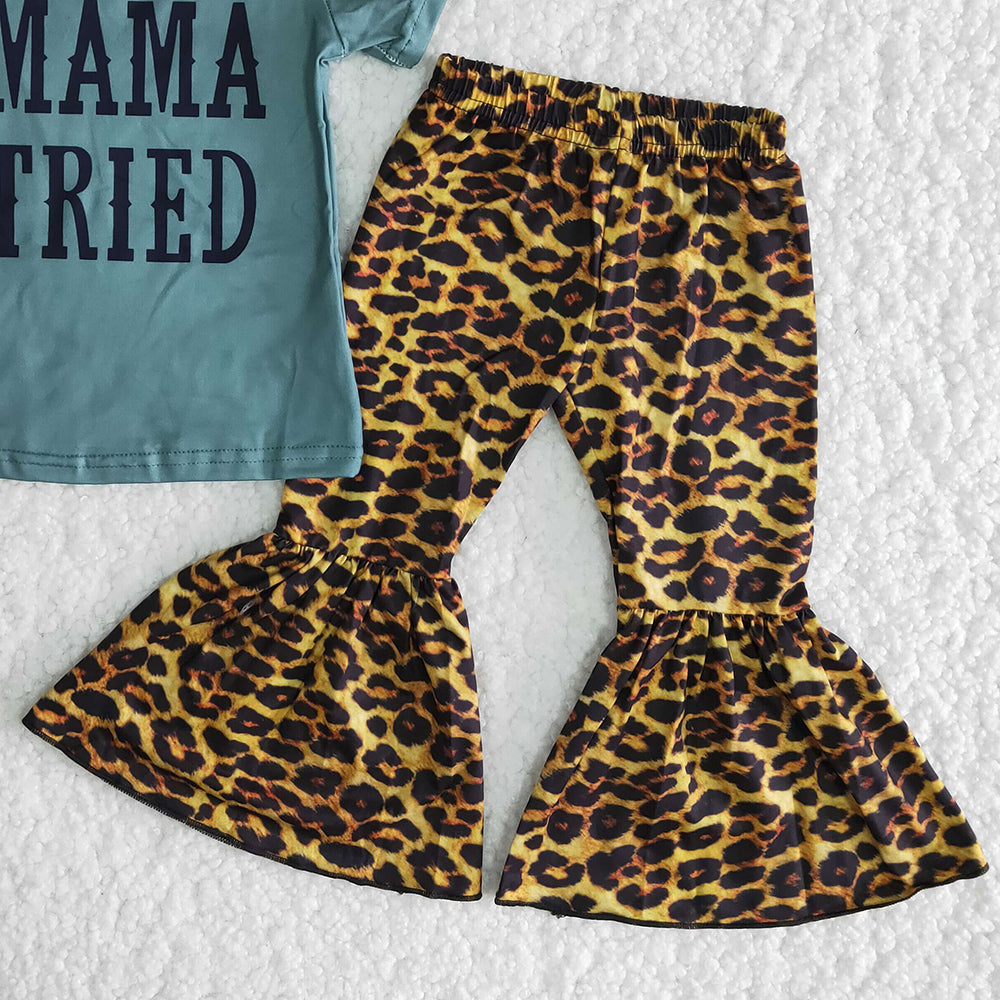 Baby Girls Clothes Leopard Bell Bottom Pants 2pcs Outfits Boutique Kids Clothing Fashion Girls Sets C5-23
