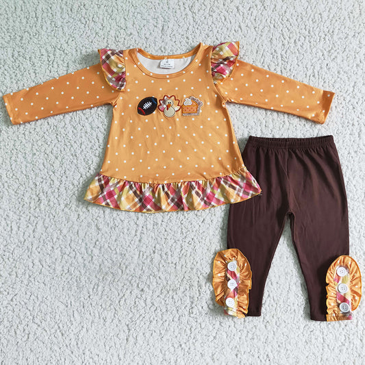 Turkey Embroidery Girls Clothing Boutique Thanksgiving Outfits GLP0035