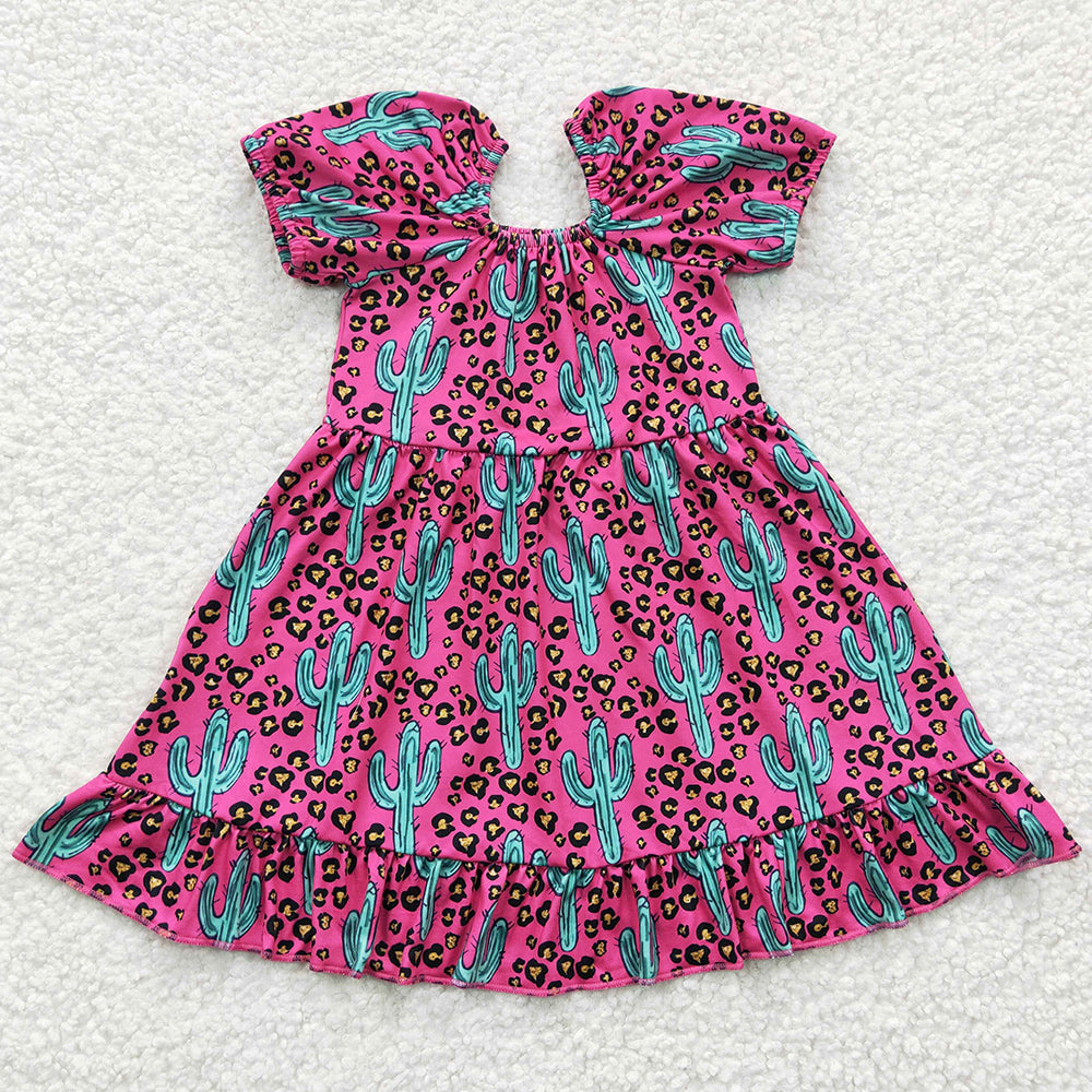 Cactus Print Girls Boutique Dress Short Sleeve Dresses GSD0305