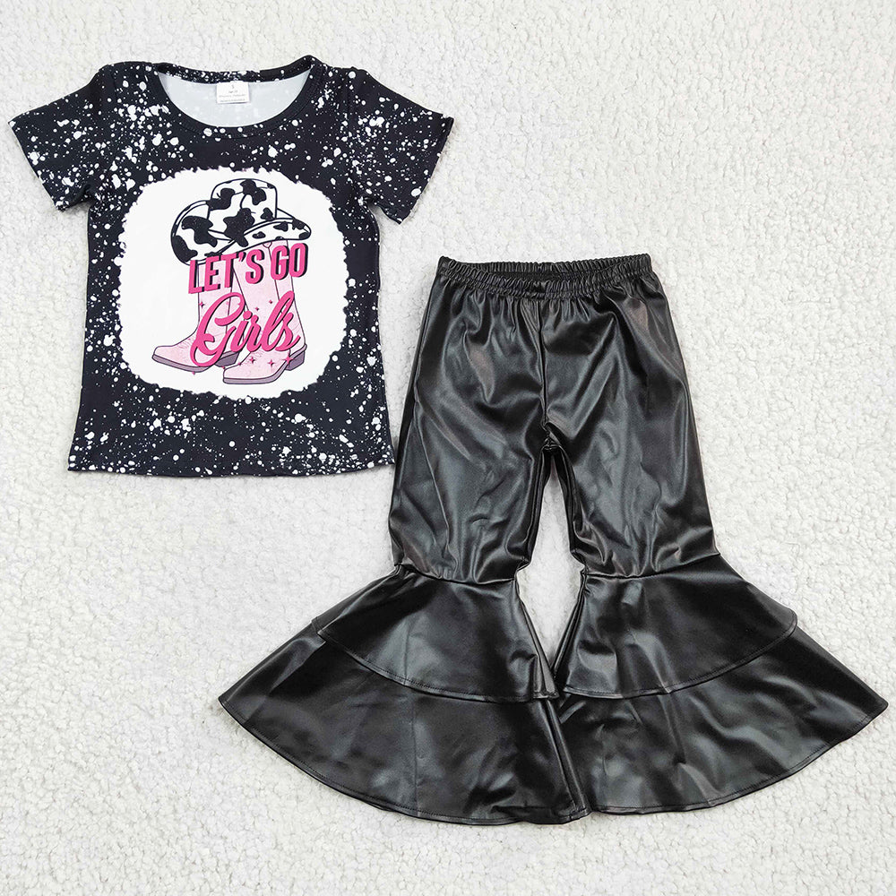 Wholesale Baby Girls Clothes Spring Short Sleeve PU Bell Pants Set GSPO0498