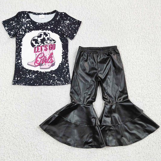 Wholesale Baby Girls Clothes Spring Short Sleeve PU Bell Pants Set GSPO0498