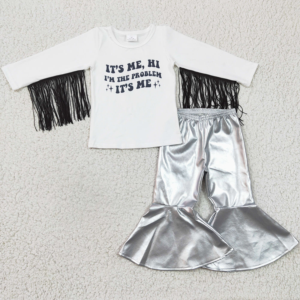 New Design Baby Girl Clothes Pu Bell Bottom Outfits GLP0394